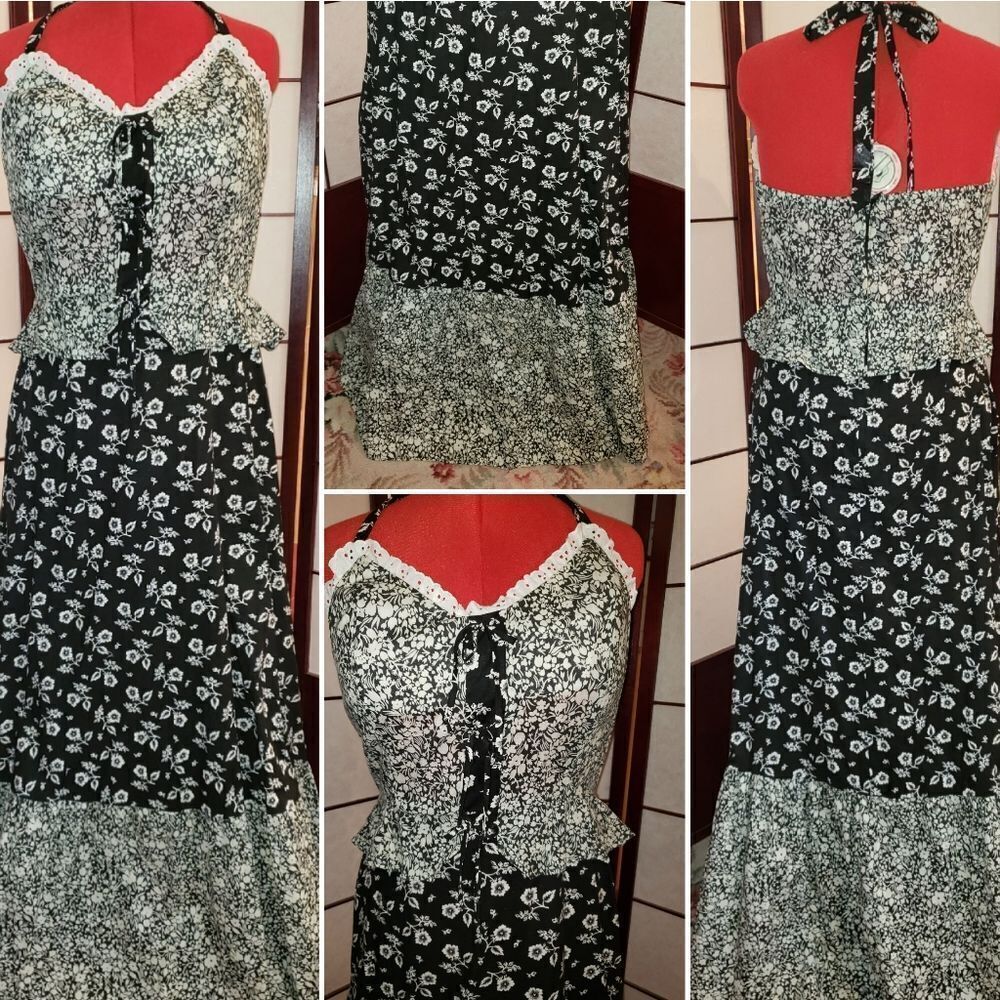Hand Crafted Black & White Floral Sleeveless Maxi Dress